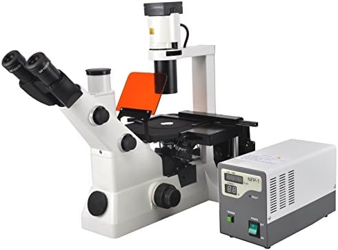 Bestscope BS-7020 Microscópio de composto trinocular de fluorescência invertido, oculares WF10x, plano de infinito Brightfield e objetivos de contraste de fase, ampliação de 40x-400x, iluminação de mercúrio e halogênio, condensador ELWD, estágio simples com fase mecânica, 110v-220V