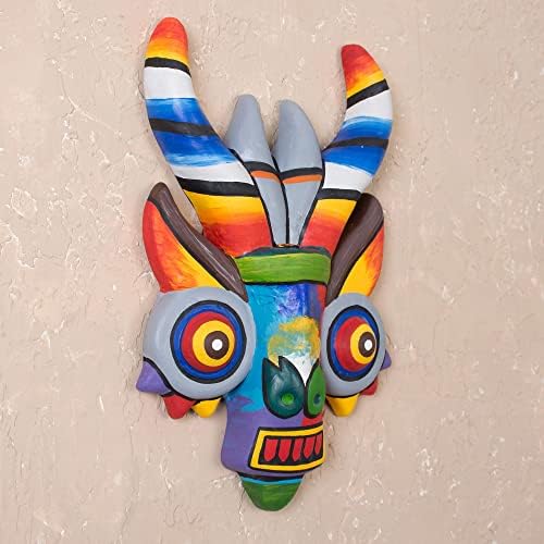 Novica laranja verde azul e vermelho máscara de parede de cerâmica pintada à mão, dragão do arco -íris ''