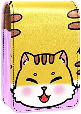 Mini maquiagem de Oryuekan com espelho, bolsa de embreagem Leatherette Lipstick Case, Cartoon Animal Cats Lovely