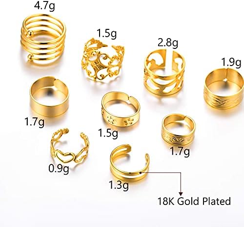 U7 Gold Ring Set, Boho Rings for Women Girls Cocktail Party Pack Rings empilhável Rings vintage Set, 1mm Midi Rings
