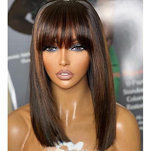 Beyhal 1b/30 destaque perucas de cabelo humano bob curto com bangs hd transparente 13x4 renda frontal peruca brasilhairhair