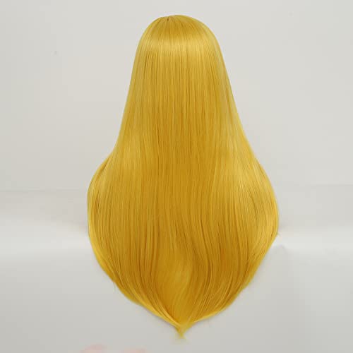 Perucas amarelas de baruisi para mulheres longas e retas de aparência síntética de aparência intermediária Cosplay Halloween peruca