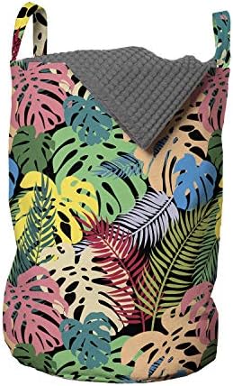 Bolsa de lavanderia exótica de Ambesonne, Monstera e Palm Folhas de composição tropical Natureza havaiana cor de arco -íris, cesto