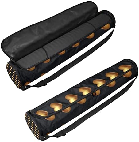 Gold Heart on Black Yoga Mat Bacs Full-Zip Yoga Carry Bag for Mulher Men, Exercício de ioga transportadora de tapa com cinta ajustável