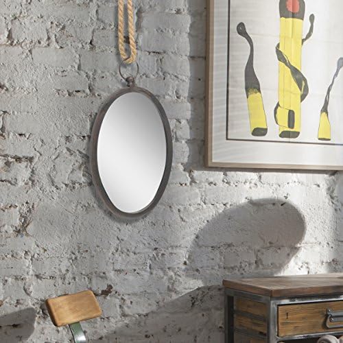 Espelho náutico oval Stonebriar para parede com loop suspenso, decoração única para casa de banheiro, quarto, escritório