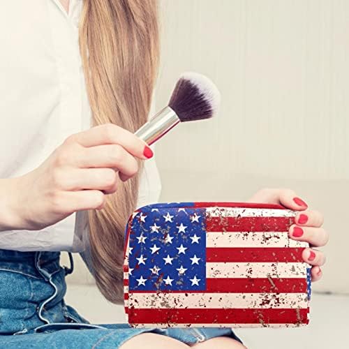 Tbouobt Sacos cosméticos para mulheres, Bolsa de maquiagem Acessórios para bolsas de higiene pessoal de viagem Organizador, bandeira vintage EUA Flag