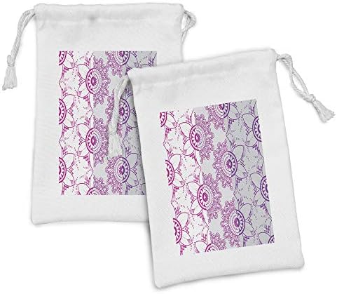 Ambesonne Vintage Tribal Fabric bolsa Conjunto de 2, padrão de mandala simples como flores, pequenos saco de cordão para máscaras