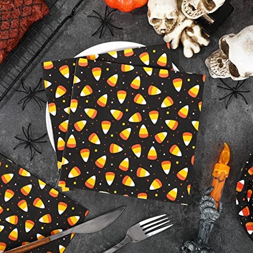 Nudários de Halloween de Halloween de 80 pacote de Halina 6,5 ​​x 6,5 polegadas de milho de milho de milho descartáveis ​​guardanapos de jantar preto laranja de halloween guardanapos de papel para halloween suprimentos para festas