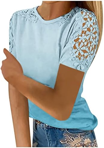 T-shirts de Trebin para mulheres, Womens Lace Hollow Out Tops caem camisas frias de ombro de manga comprida Bloups casual solto