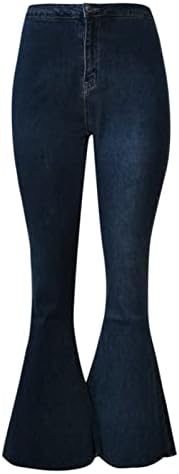 Jeans de jeans femininos com bolsos esticados com zíper folgado casual casual azul escuro da cintura larga perna larga