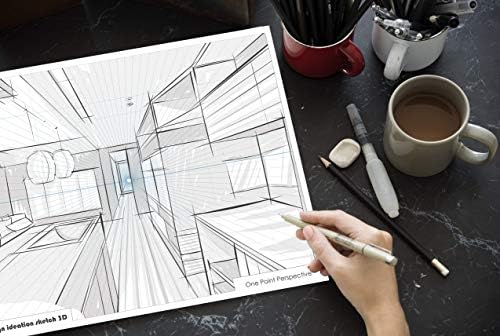 Projeto Sketch Sketch 3D Perspective Grid Paper Pad. Multimedia almofada de papel para lápis, tinta, marcador e tintas em aquarela. Ótimo para arte, design e educação. Grade de uma perspectiva de um ponto.