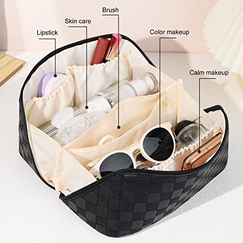 Bolsa de maquiagem de viagem para mulheres Bolsa de cosméticos de grande capacidade Bolsa preta portátil de couro portátil