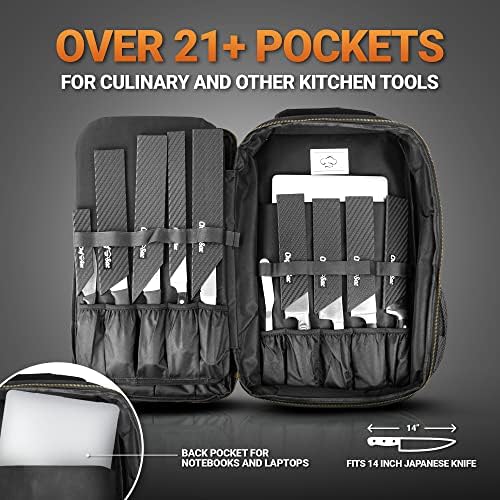 Saco de faca de chef | Mochila do Chef de Viajantes | Material resistente à água | 21+ bolsos para facas e utensílios