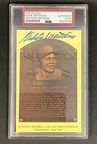 Eddie Mathews assinou a placa de ouro Hof post cartão amarelo Braves Autograph PSA/DNA 2 - MLB Cut Signature