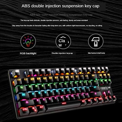 Teclado do teclado RGB do teclado RGB do eixo verde do Newshijiecob sem perfuração de 87 teclado USB Backboard de teclado