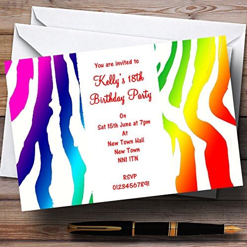 O card zoo Rainbow Zebra Print Personalized Party convites