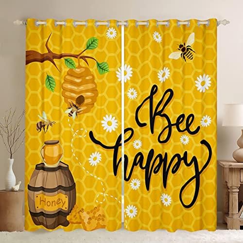 Erosebridal Yellow Bee 104 WX96 ​​L Cortinas de Blackout, Mel de girassol pode cortinas para crianças meninos meninos,