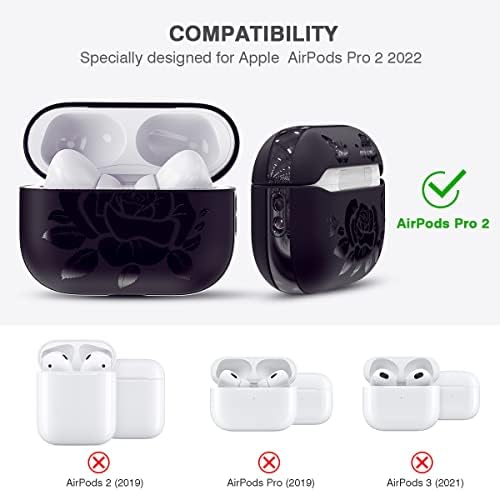 Datimira para airpods Pro 2 Case, Rose gravada TPU Apple AirPods Pro 2ª geração Tampa com cinta para mulheres e meninas, Blackberry