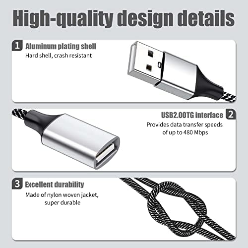 Fidioto USB Y Splitter, USB 1 masculino a 4 Cabo de extensão USB feminino, carregamento de suporte USB e transferência de dados
