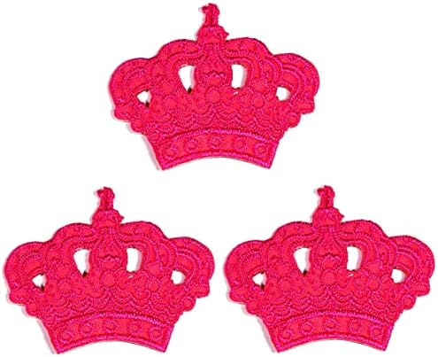 Kleenplus 3pcs. Mini Crown Pink Crown Sew Iron em remendos bordados de coroa de coroa de desenho animado.