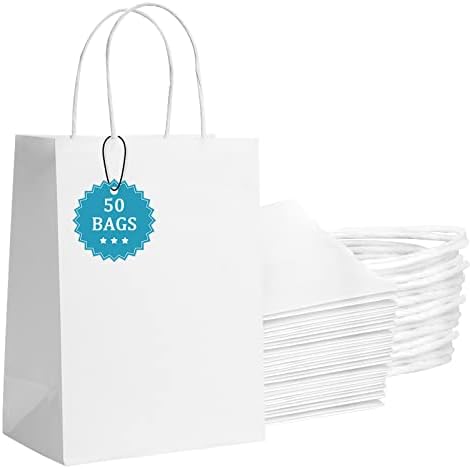 Coglaring 50pcs 6.3x3.2x8.3 Bolsas de papel Kraft Saco de papel com alças Bulk Shopping Favor