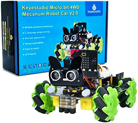 KeeStudio Microbit 4WD Mecanum Car Kit V2 para Programação Gráfica Makecode Student, 20 projetos carros programáveis ​​para adultos adolescentes Educação STEM