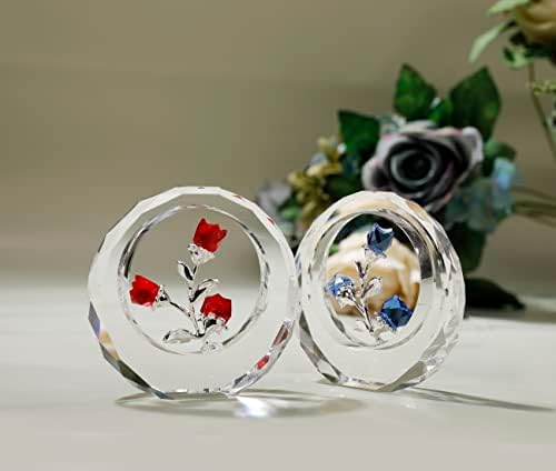 Estatuetas de flor de cristal magcolor com um cristal circular externo, figuras colecionáveis ​​de buquê de mola de vidro ornamentos de decoração - idéia do presente para o dia das mães, dia dos namorados