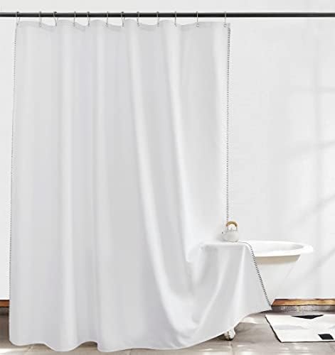 Felisa White Shower Curtain com contraste de chicote preto, linho texturizado de linho texturizada cortina de chuveiro para banheiro, máquina lavável, 72 x72