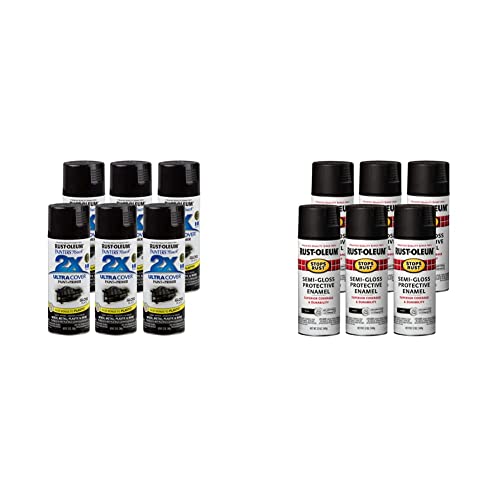 Rust-Oleum 249122-6pk Painter's Touch 2x Ultra Cover Pintura de spray, 12 oz, preto brilhante, 6 pacote e 7798830-6pk PARADAS
