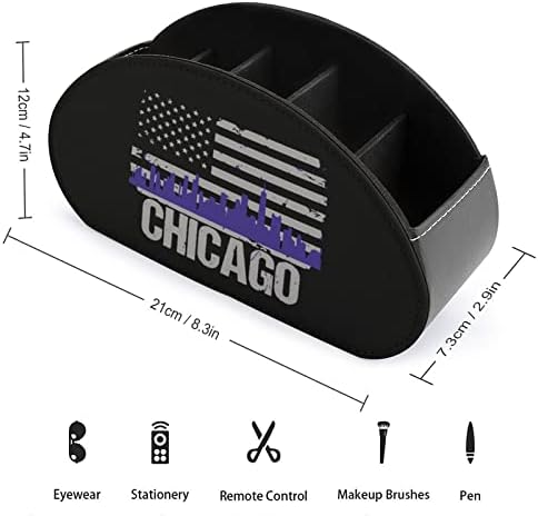 Skyline de Chicago American Flag TV Remote Control titular com 5 Compartamentos PU CAIXA DE CATDY ORGANIZER CATDY CAIXA