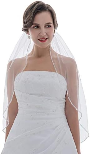 Samky 1t 1 camada de cristal pérola de borda de borda véu de casamento
