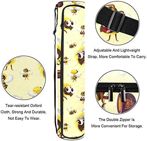 Yoga Mat Bag Exercício Mat Bag de Carcote Cute De Cartoon Amarelo Bumble Padrão de abelha, 6,7x33.9in/17x86 cm A bolsa de ioga