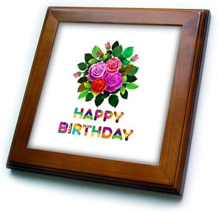 3drose uma imagem de um monte de rosas e um texto colorido feliz aniversário - telhas emolduradas