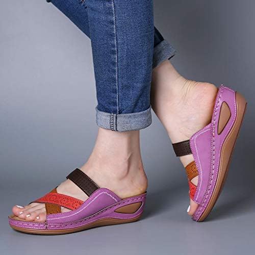 Sandálias para mulheres verão, boho chinelos sandálias de sandálias abertas sandálias de dedo de pé praia bela confortável cunha casual sapatos romanos roxo