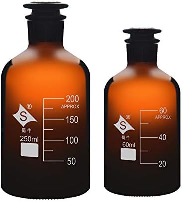 Garrafa de reagente de laboratório 60 ml de vidro âmbar garrafa de reagente de boca estreita com vidro moído