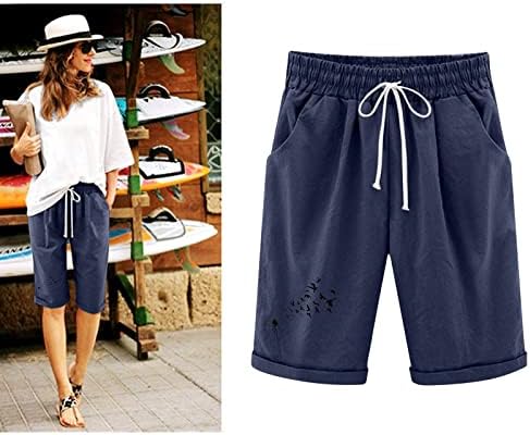 Bermuda shorts para mulheres com cintura alta shorts de suor de verão com bolsos profundos shorts de algodão para mulheres treino de