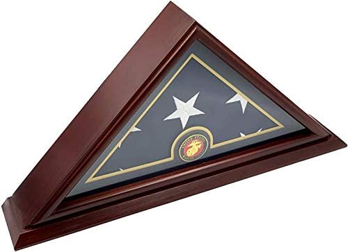 5x9 Visor de bandeira veterana vitrine | Torno da bandeira do enterro, madeira maciça, acabamento de cereja