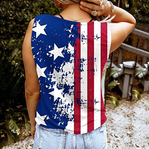 Camisa feminina bandeira patriótica star ring hole hole sem mangas / tanques de colarinho 4 de julho tanques de verão gráficos