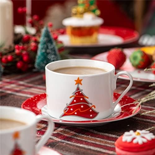 HNKDD 30 peças Padrões de Natal de porcelana Conjunto com 6*xícara, pires, prato de sobremes