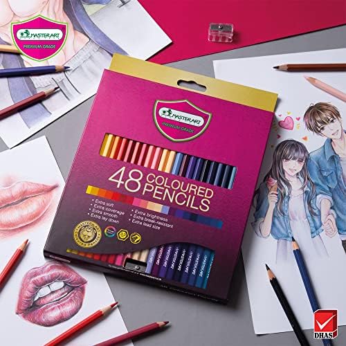 Lápis de cor Masterart 48 cores para crianças e adultos para colorir, apontador grátis na caixa
