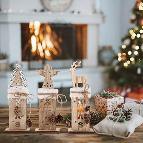 DIDISEAON Decoração de casa 1 Conjunto de Natal Decorações de mesa de madeira ELK Mesa de árvore de natal, sinal