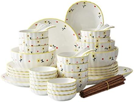 TJLSS Conjunto de utensílios de mesa de cerâmica de 56 peças, pratos domésticos e conjunto de combinação de colher,