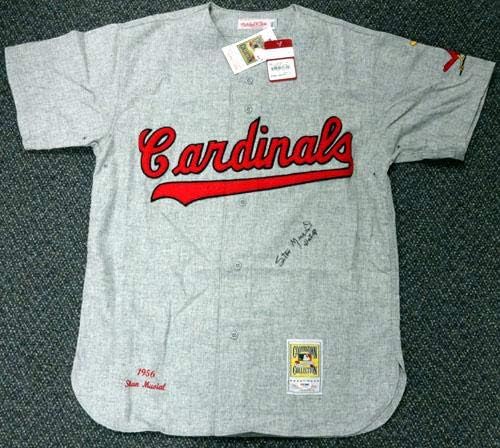 St. Louis Cardinals Stan Musial autografou Grey Mitchell e Ness Jersey HOF 69 Tamanho 44 PSA/DNA Stock 99161 - camisas MLB autografadas