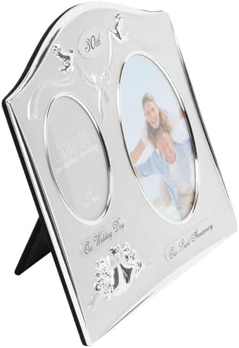 Giftbrit Tradicional Two Tone Silver Plated 30th Pearl Anniversary Double Picture Photo Frame