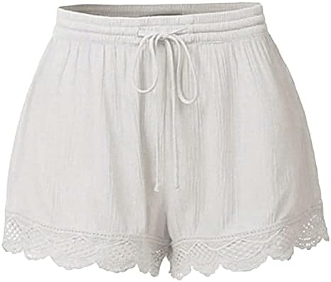 Shorts de acabamentos confortáveis ​​casuais para mulheres de cintura elástica de renda sólida shorts soltos shorts de Yoga