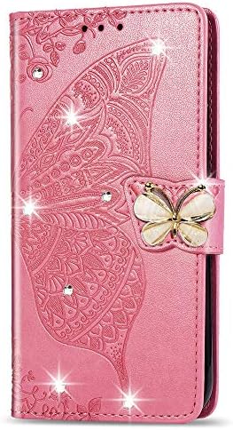 Caixa de telefone Isadenser para capa do OnePlus Nord N10 5G com diamantes artesanais Glitter Butterfly Design Flip Pu Couro
