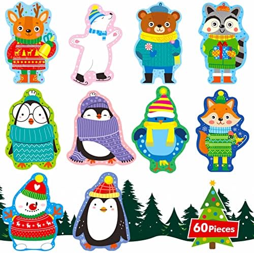 60 PCs Cutouts Animals, adoráveis ​​recortes de papelão de animal a seco com decoração de quadro de avisos de filmes para animais de estimação em 10 projetos para suprimentos de festas de férias de natal