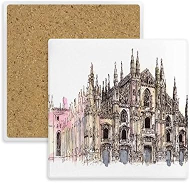 Catedral de Milão em Milão Italy Square Coaster Cup Titular de caneca absorvente Pedra para bebidas 2pcs Presente