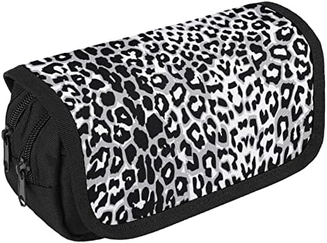 Estampa de leopardo preto e branco de grande capacidade lápis capa de vários saco de lápis com bolsa de armazenamento portátil com zíper