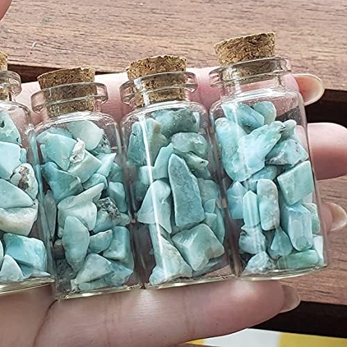 Larimar - Pedra de golfinho de atlantis, pectolito azul da República Dominicana Pieces de chip polidas naturais com garrafa Larimar Cura Crystal Gemtones